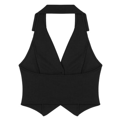 Women's Halter Sleeveless Vests V-Neck OL Work Wear Suits Waistcoat for Office Ladies Commuting Street Clothes Elegant Vest