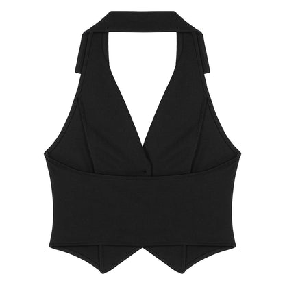 Elegant Women's Halter Vests Sleeveless Suits Waistcoat Mujer OL Office Ladies Crop Top for Business Commuting Formal Clothes
