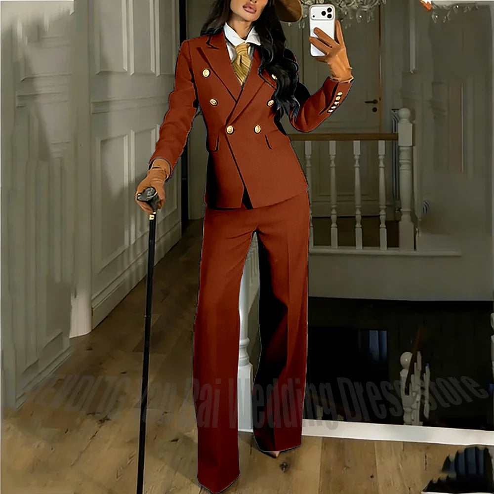 Navy Blue Women's Suit Regular Fitted Customized Peaked Lapel Blazer Professional Outfit(Jacket+Pants) Office Lady Daily Set
