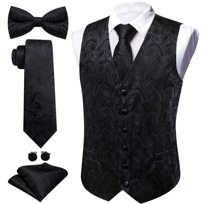 Men's Jacquard Suit Vest Set with Tie, Bow Tie, Pocket Square & Cufflinks – Wedding & Formal