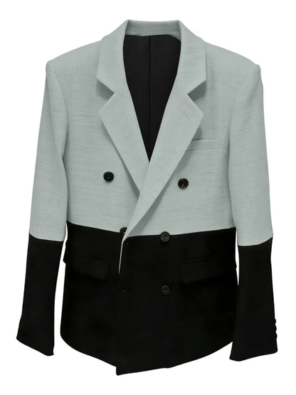 Men's Linen Color Block Blazer Double Breasted Notch Lapel Lightweight summer Sport Coat Fashion Jacket for Party & Streetwear