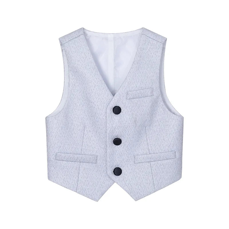 Spring Autumn Kids Blazer Vest Pants Bowtie 4Pieces Outfit Boy Birthday Party Wedding Host Piano Performance Costume
