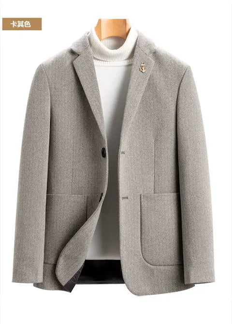 Men's Wool Blend Single-Breasted Blazer for Business and Smart Casual Wear