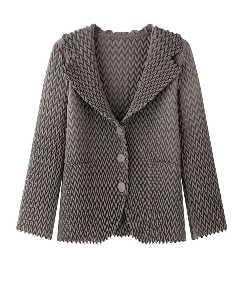 Pleats Original High-end Simple Solid Wave Pleated Small Suit Casual Versatile Long-sleeved Short Jacket Female Spring