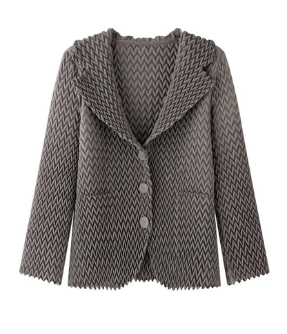 Pleats Original High-end Simple Solid Wave Pleated Small Suit Casual Versatile Long-sleeved Short Jacket Female Spring