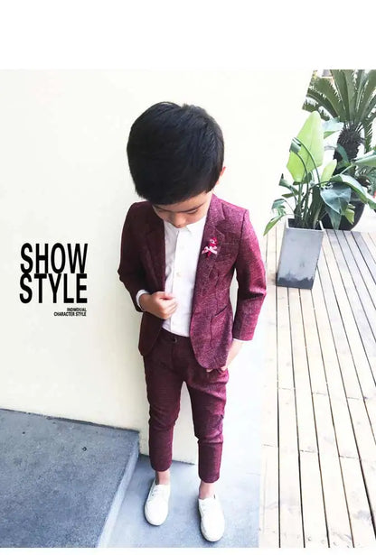 Kids Wedding Ceremony Slim Suit Children Formal Blazers Pants 2Pcs Photography Clothes Good Quality Baby Boys Handsome Suit