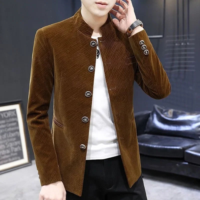 Slim Fit Velvet Man Suits and Blazers Single Models Clothing Korean Style Clothes Gentleman Elegant Jacket for Men New in Coats