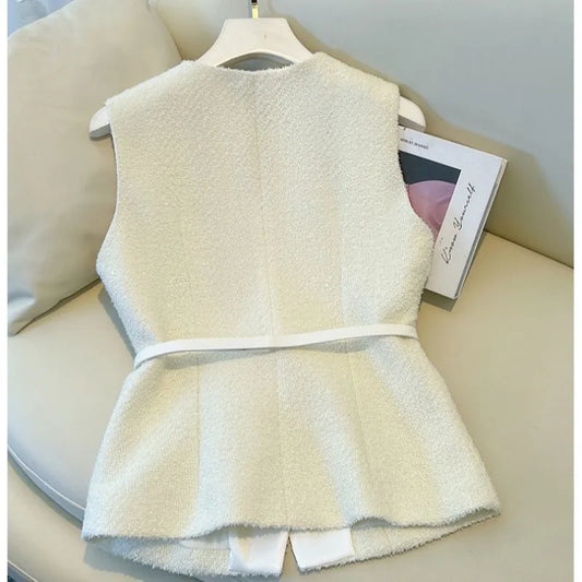 2026 Women's Summer Small Fragrant Style Vest French Temperament Sleeveless Jacket Pleated Skirts Sets Elegant Waistcoat Coat
