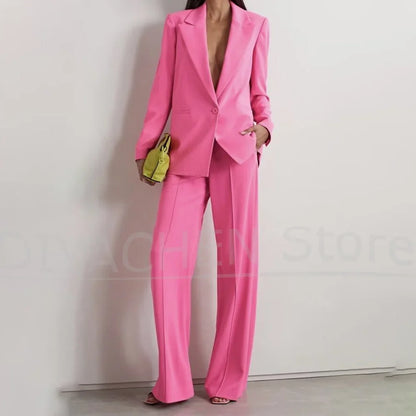 Women's Suit Set Peak Lapel One Button Blazer and Wide-Leg Pants Fashion Formal Casual Party Office Stylish Pants Sets Two Piece