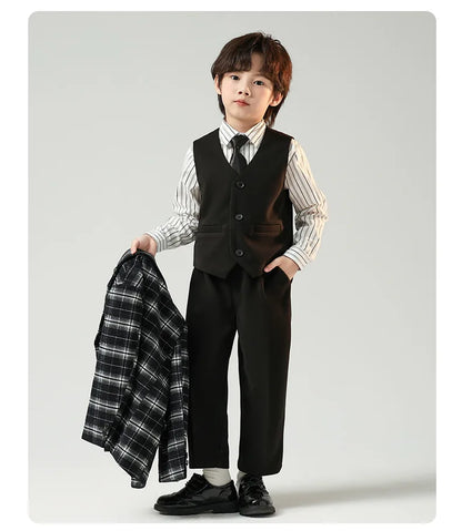 Boys British Double Breasted Blazer Jacket Pants Children Suit Waistcoat Wedding Clothes Sets Toddler Formal Dress Kids Tuxedos