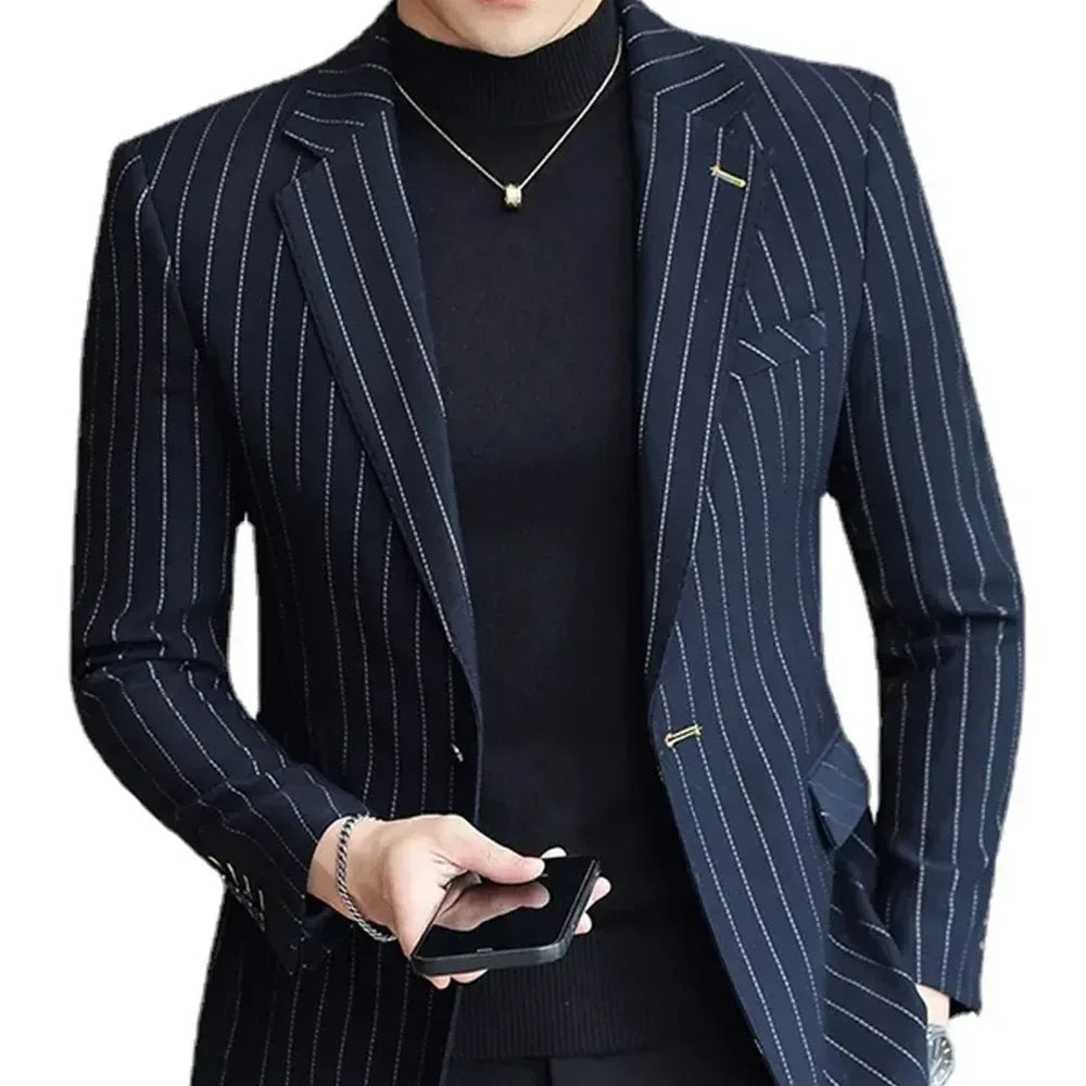 Mens Suits 2025 1 Pieces Fashion Navy blue Strip Single Breasted Men Wedding Prom Dress Male Blazer Only Slim Fit Suits Tuxedo