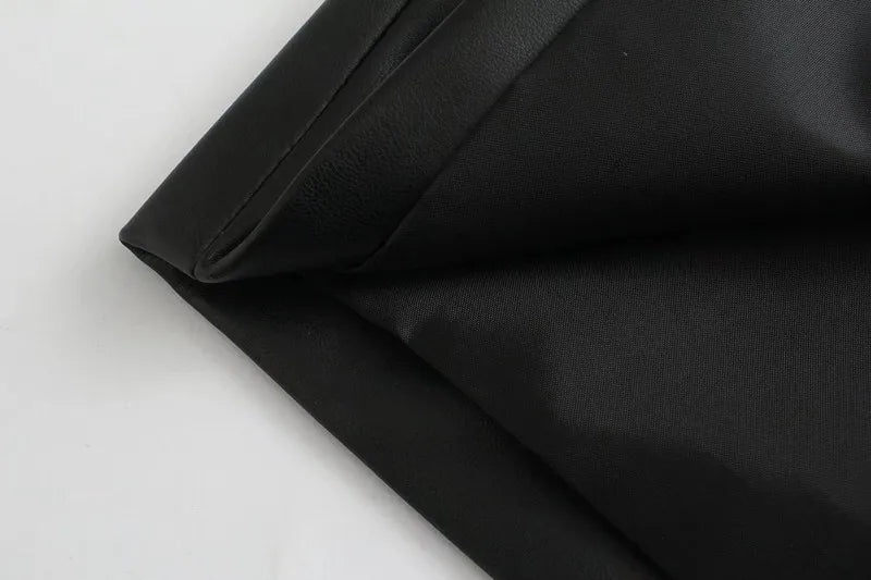 Winter 202 Women's Leather Look Suit Jaet Faionable Commute Sle Long Sve Single Button Closure Regular Length Coat