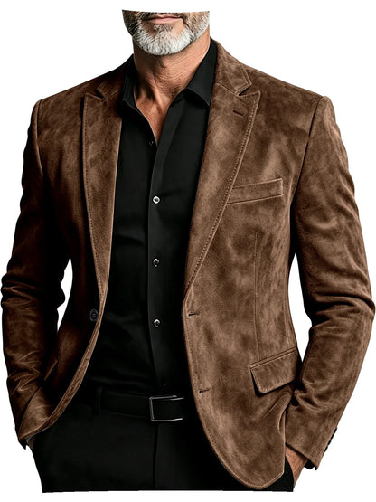 Luxury Men's Suede Blazer Notched Lapel Casual Business Sport Coat Slim Fit Gentleman Formal Wedding Office Suit Jacket Autumn