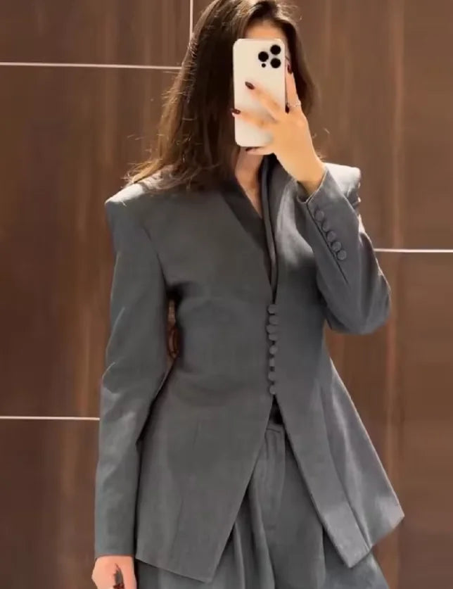 Women's Waist-Cinching Blazer, V-Neck Slim Fit, with Tie, High-End Office Jacket, Single-Button, Women's Formal Top, Commuter Blazer