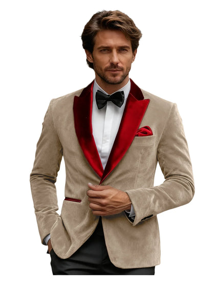 Luxury Burgundy Velvet Men's Blazer Suits Single Breasted Black Shawl Lapel Slim Fit Men Sport Coats Formal Wedding Groom Jacket