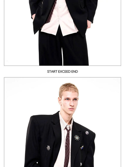 Luxury Temperament Niche Three-dimensional Patchwork Blazer Coat Men's 2025 Autumn Original Shoulder Pad Clothes JY4547