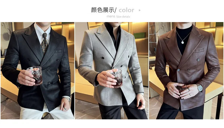 High Quality Men Double Breasted Blazer Suede Gilded Twill Slim Fit Business Social Formal Suit Jacket Tailcoats Men Clothes
