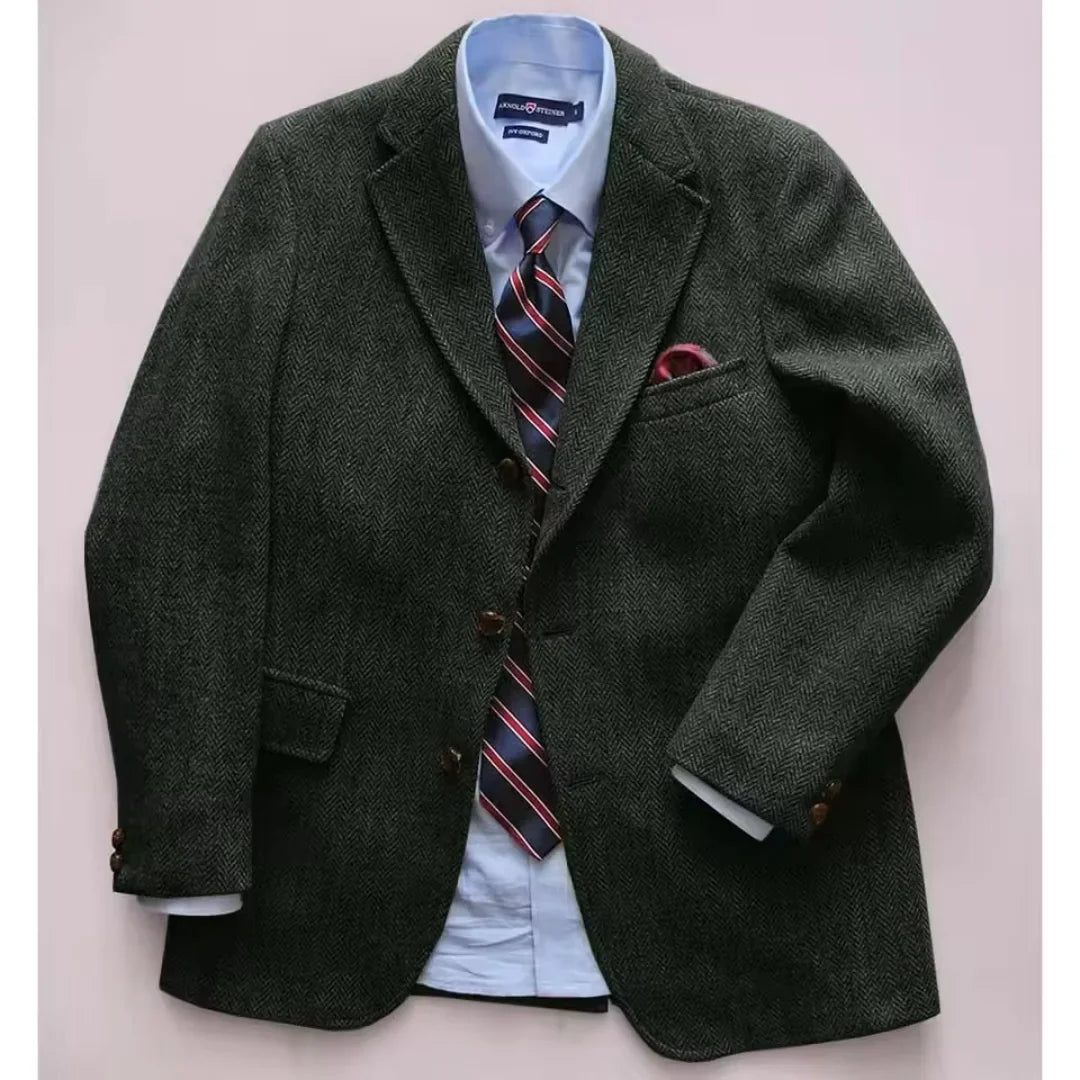 Men's Brown Herringbone Tweed Blazer XS-6XL Single Breasted Notch Lapel Formal Business Wedding Prom Jacket Wool Tuxedo Coat