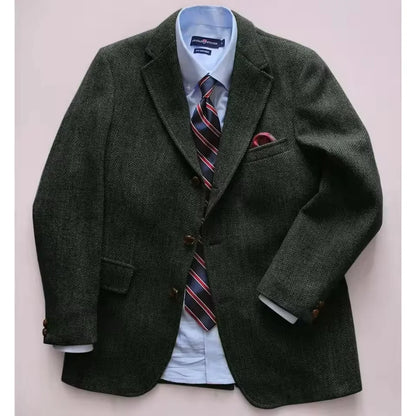 Men's Brown Herringbone Tweed Blazer XS-6XL Single Breasted Notch Lapel Formal Business Wedding Prom Jacket Wool Tuxedo Coat