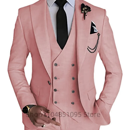 3 Piece Men's Wedding Dress Suits Slim Fit Peak Lapel Blazer+Vest+Pants Groom Tuxedos for Party Formal Suit Elegant Men Clothes