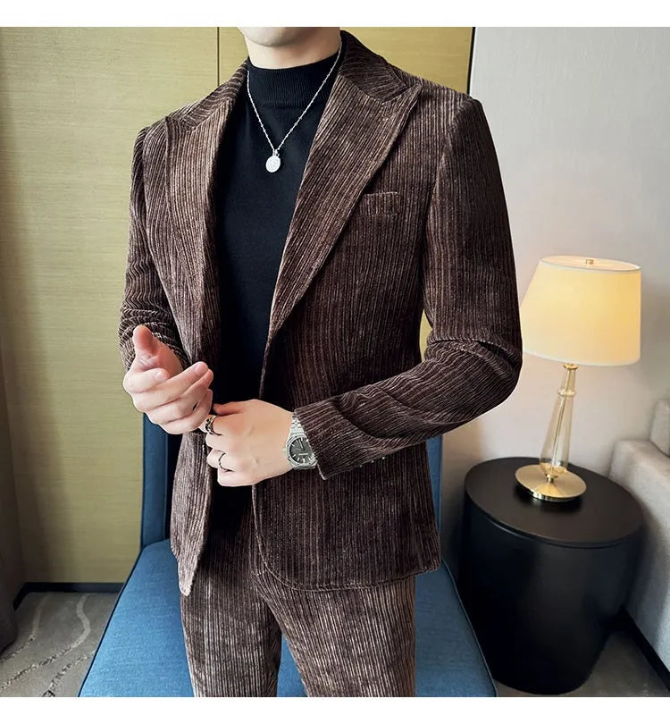 Winter Chenille Velvet Suit Jacket for Men Slim Fit Casual Business Formal Jacket Wedding Groom Social Office Blazer Masculino