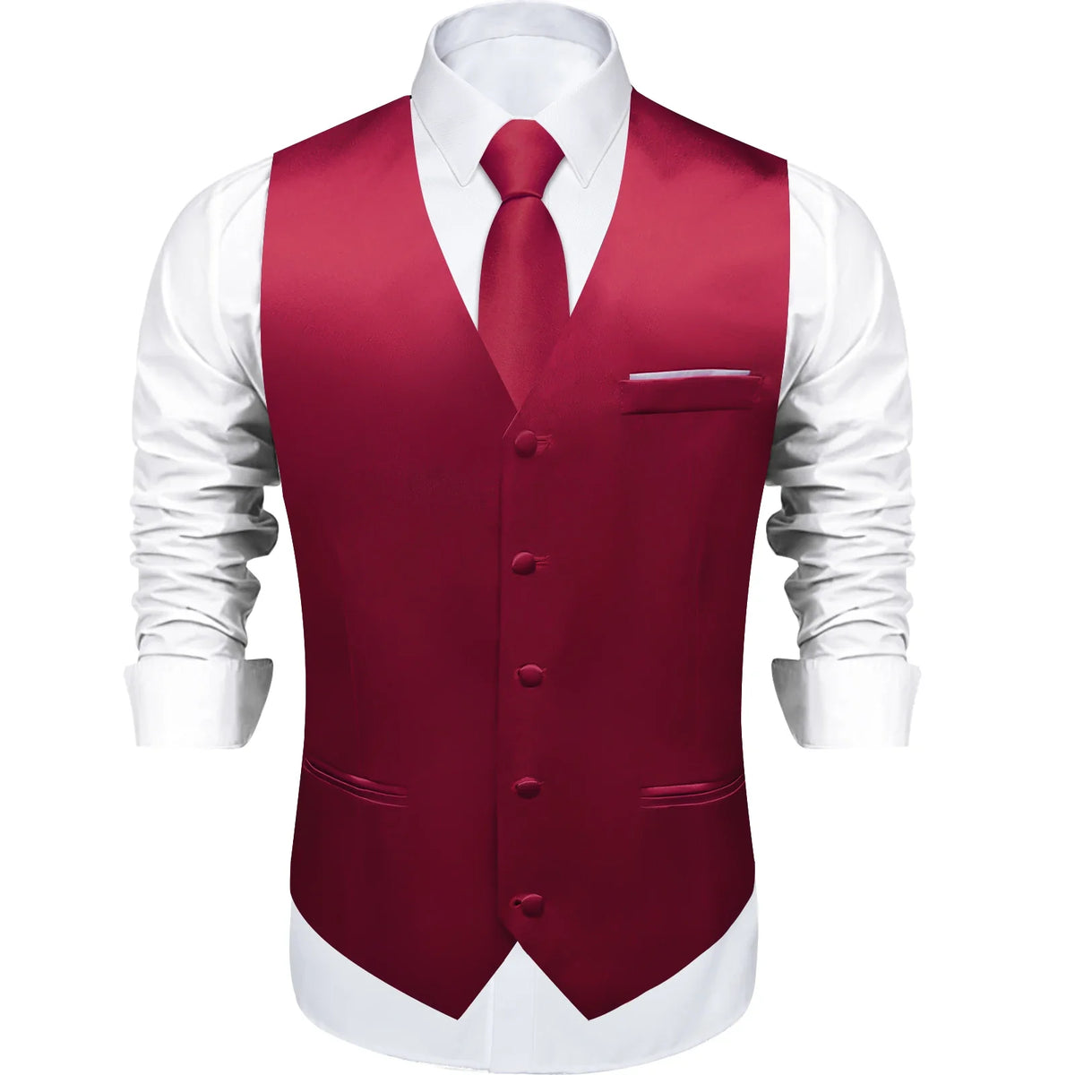 Men's Satin Suit Vest Set with Tie Handkerchief and Cufflinks for Wedding and Prom