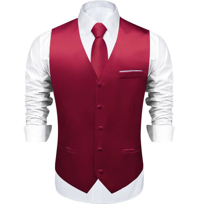 Men's Satin Suit Vest Set with Tie Handkerchief and Cufflinks for Wedding and Prom