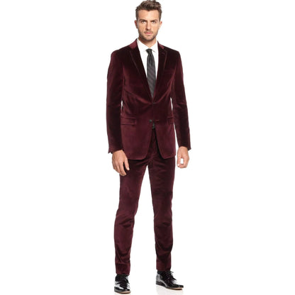Costume Homme 2 Pièces en Velours Coupe Slim Blazer Simple Boutonnage avec Pantalon Tuxedo de Mariage pour Homme Tenue de Soirée d'Affaires pour Homme