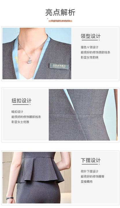 Fashionable professional women's clothing, high-quality short-sleeved suit jacket + pants set, slim and comfortable