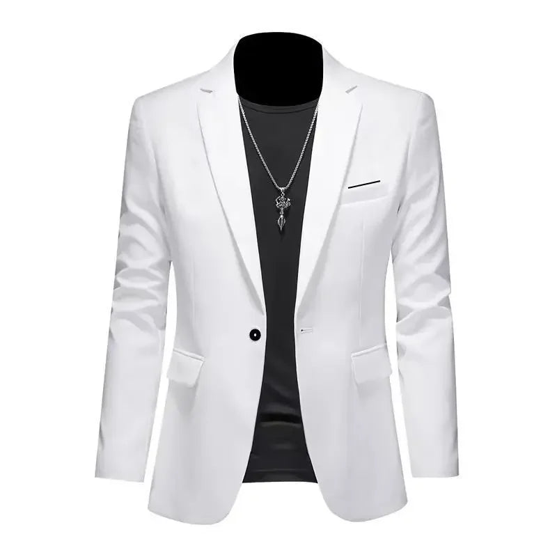 Men's Blazer Single Button Smart Casual Jacket — White & Black