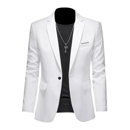 Men's Blazer Single Button Smart Casual Jacket — White & Black