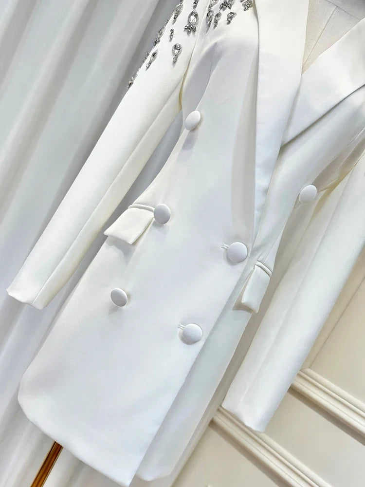 Women Beading Blazer Coat Double Breasted Full Sleeve Versatile High Street Style New Autumn 2026 Female Clothing 15KB5766