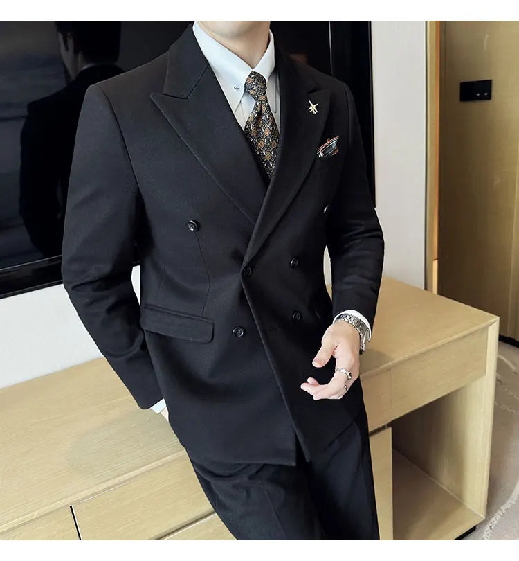 (Jacket+Pant) Autumn Winter Thickened Woolen Suit 2025 New High Quality Slim Business Tuxedo Fashion Wedding Social Suits