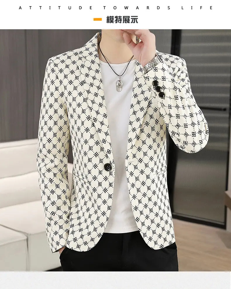 Blazer Men's Fashion Outdoor Travel Gentleman Wedding Slimming Business Versatile Letter Youth Casual Korean Formal Wear Blazer