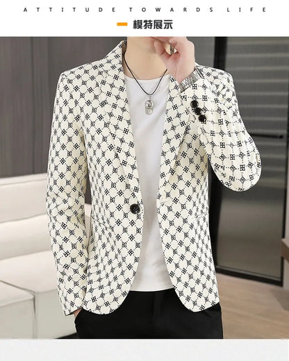 Blazer Men's Fashion Outdoor Travel Gentleman Wedding Slimming Business Versatile Letter Youth Casual Korean Formal Wear Blazer