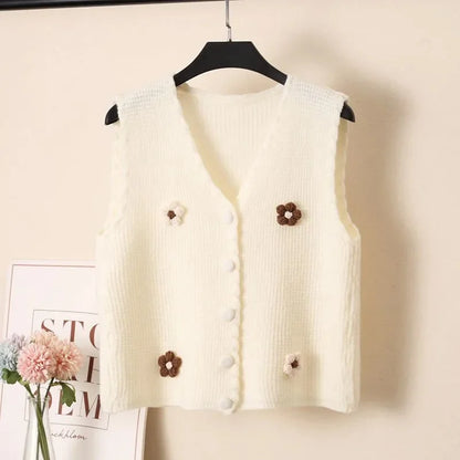 Women Knitted Tank Top Autumn New Sweet And Fresh Short Loose Sleeveless Sweater Cardigan Women's Knitted Vest