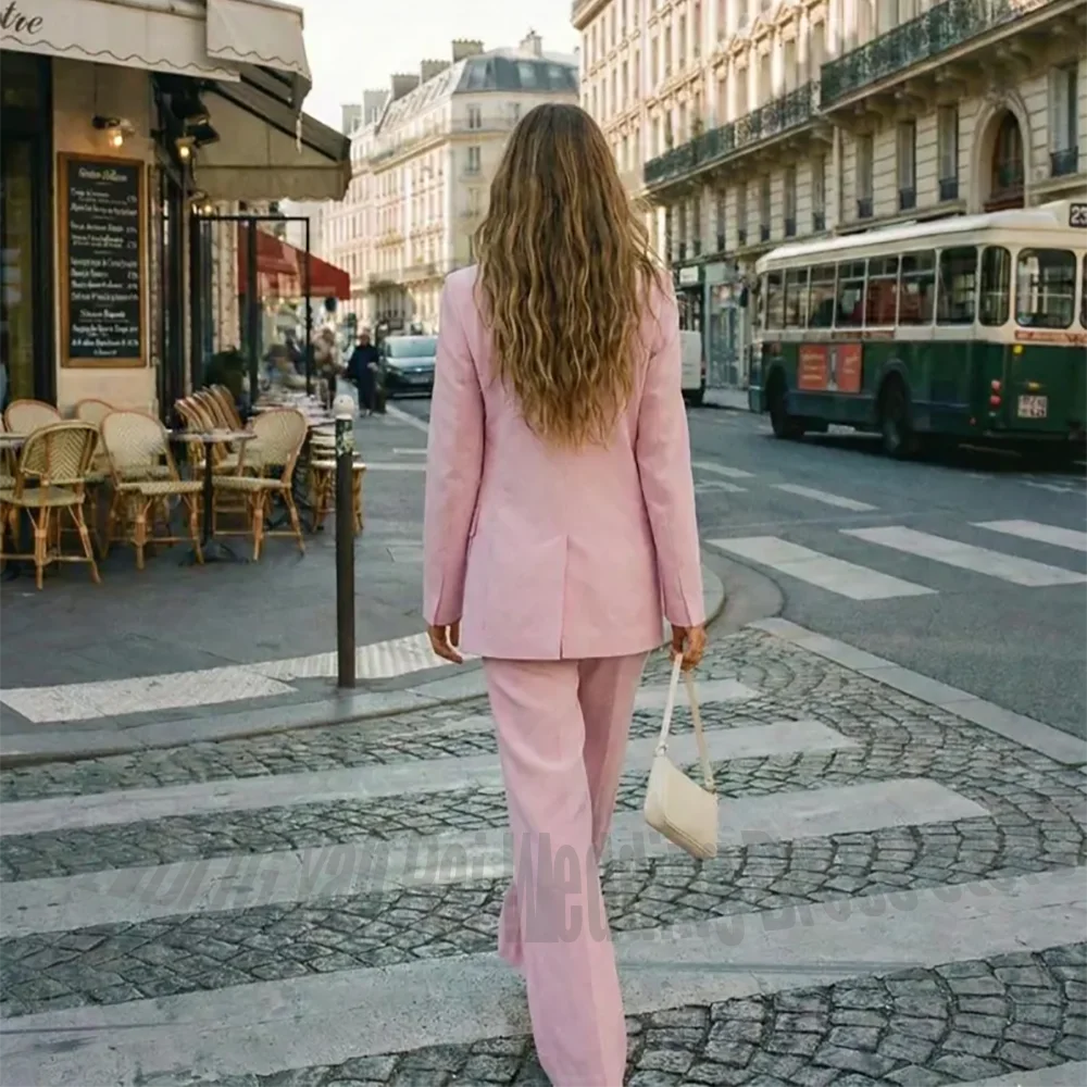 Pink Oversized Blazer Pants Set Single Button Wide Leg Trousers 2 Piece Suit High Street Style Casual Office Women Outfit