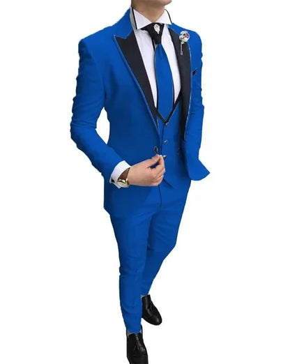 Handsome Classic Beige Peaked Lapel Wedding Suit For Men Groom Costume 3 Piece Jacket Vest Pants Custom Made Tuxedo Party Blazer