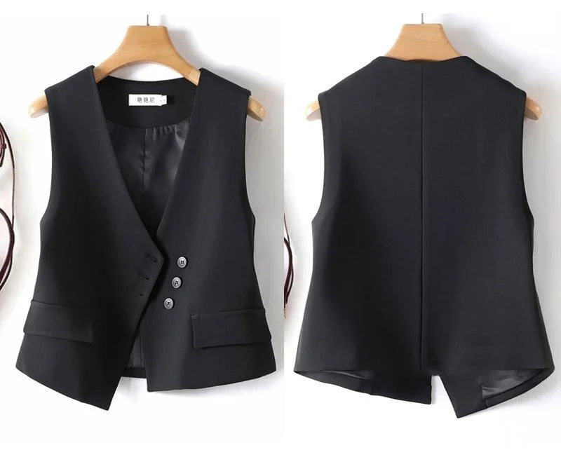 Women's Blazer Vest Spring Autumn Coats Irregular Tank Top V-neck Sleeveless Suit Vest Jacket Female Waistcoat Outerwear