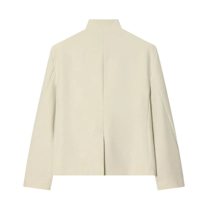 Elegant Women Solid Blazer Coat Spring Autumn Turtleneck Long Sleeve Single Breasted Straight Blazer Female Chic Suit Jacket