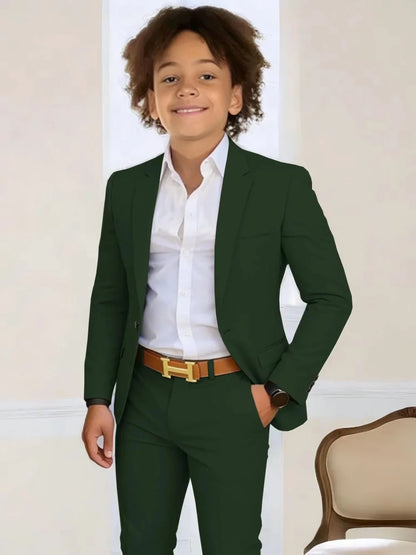 Boys Stylish Suit Set 2 Pieces Piano Performance Wear Ome Button Classy Kids Slim Fit Suits For Wedding Notched lapel Tuxedo