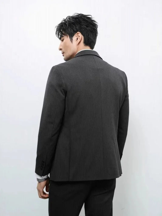 Office Mens Business Formal Suits Sets Double Breasted Slim Fit Striped Jacket Vest Pants Three Piece Set Fashion Groom Suits