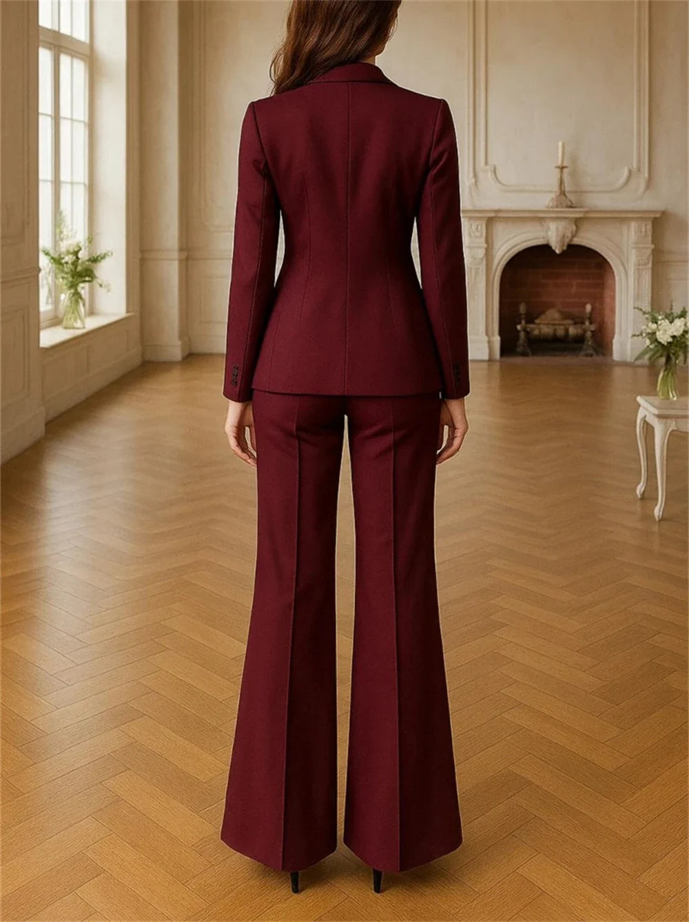 Charming Burgundy Women's Suits 3 Piece Suit Official Outfits Formal Event Wear Women's Business Set (Jacket+Vest+Pants)