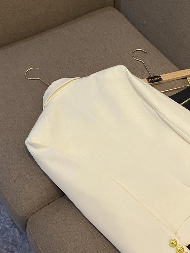 Business Commute Style Women's Long Sleeve Double-Breasted Suit Slim Fit Waist-Cinching Outerwear Fashion D9986