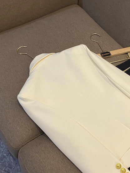 Business Commute Style Women's Long Sleeve Double-Breasted Suit Slim Fit Waist-Cinching Outerwear Fashion D9986