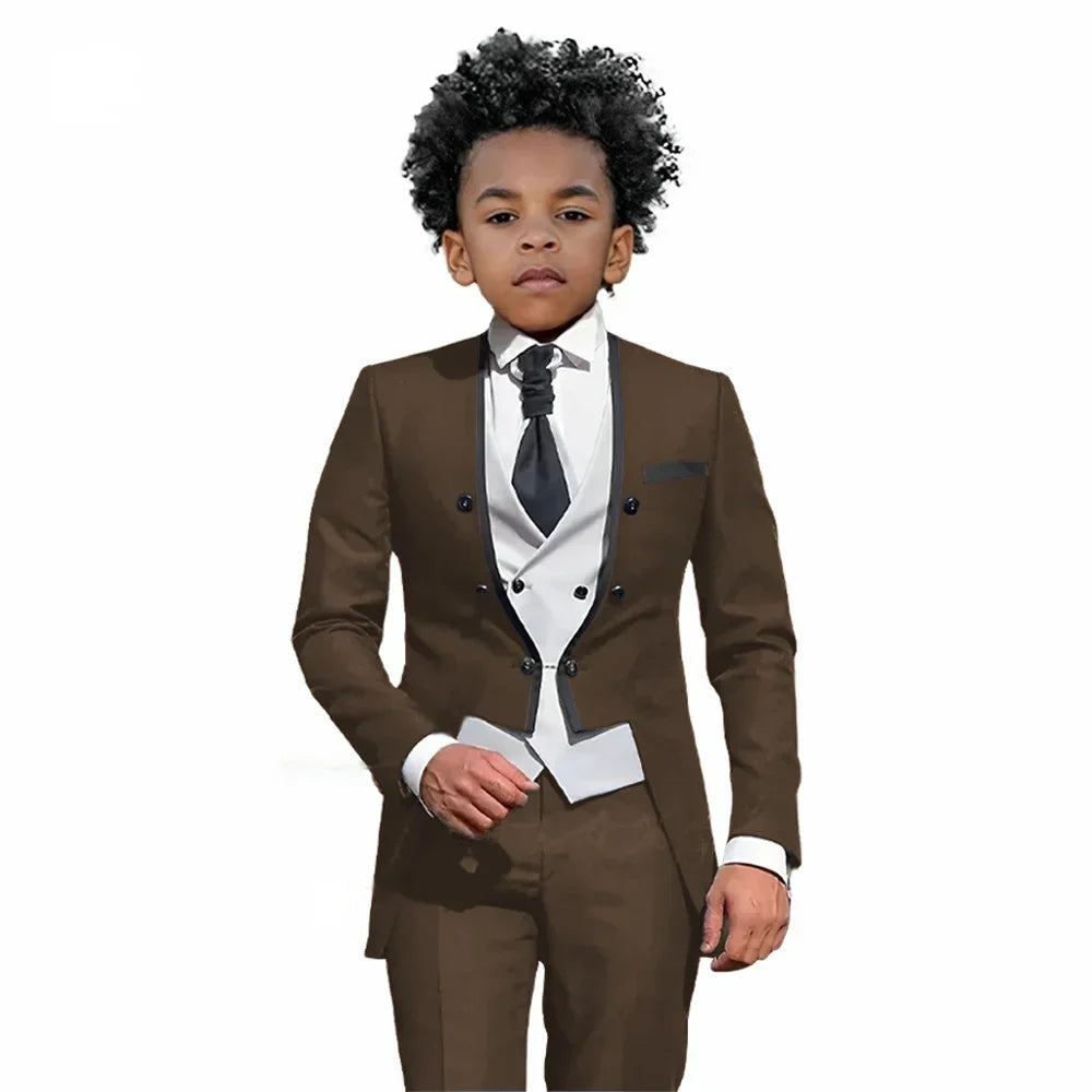 2026 Autumn Handsome Wedding Suits 3 Pieces For Kids, Boys Slim Fit Tuxedo Performance Costumes,Formal Blazer Banquet Outfit