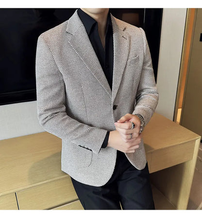New Lmitation Linen Woven Slim Fit Suit Jacket Men Fashion Casual Business Blazers Wedding Social Party Dress Coats 4XL-M