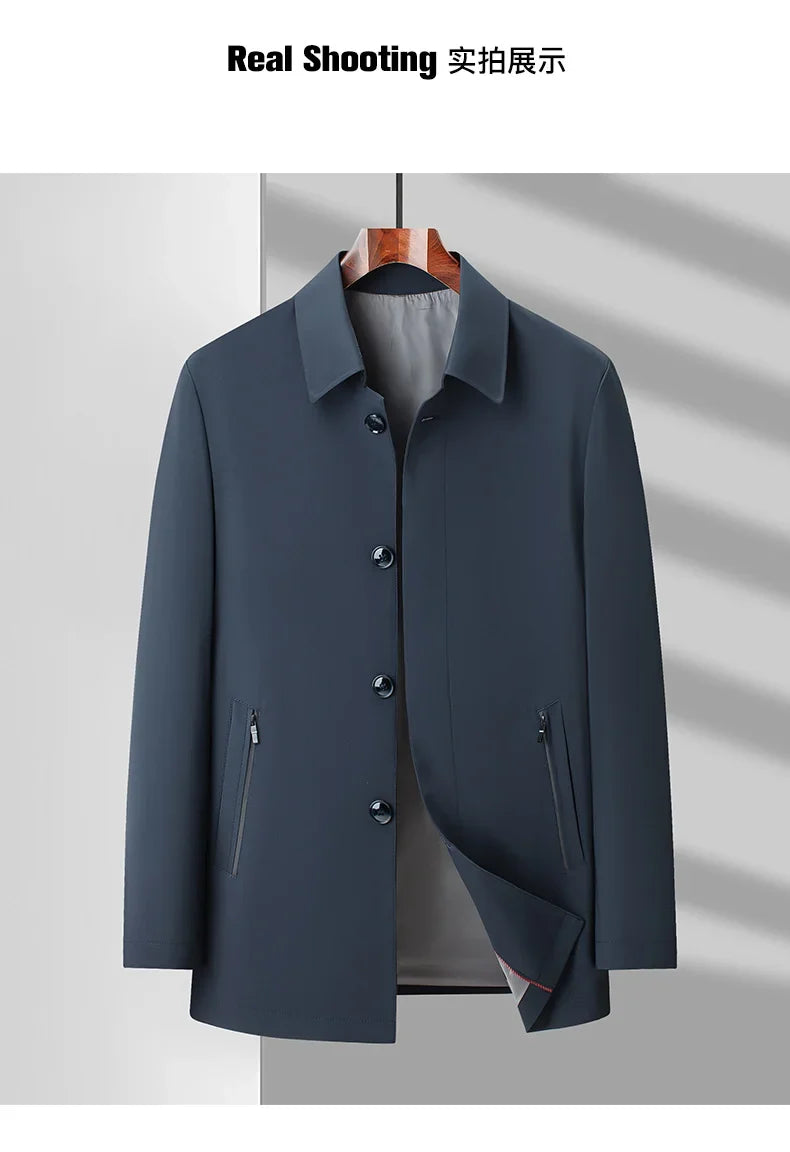 Men's 2025 Spring Fashion Handsome Trend Solid Color All-in-One Casual Business Jacket Loose Simple Lapel Top Coat