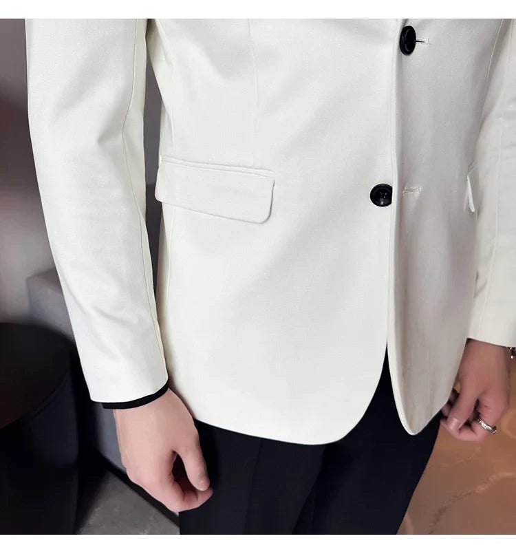High Quality Cowhide Suede Suit Coats Men Fashion Slim Fit Stand Up Collar Business Casual Jacket Formal Groom Social Tuxedos
