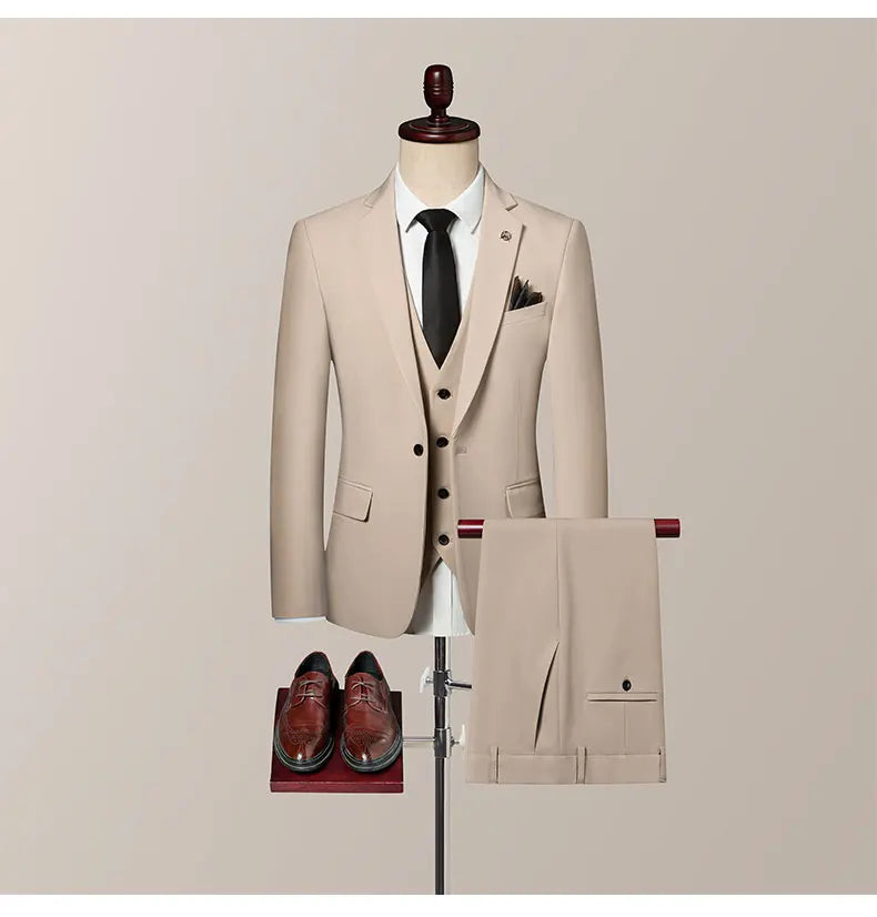 High-Quality Groom's Three-Piece Set Wedding Dress - Slim Fit British Style Business Casual Suit Vest Trousers for Men